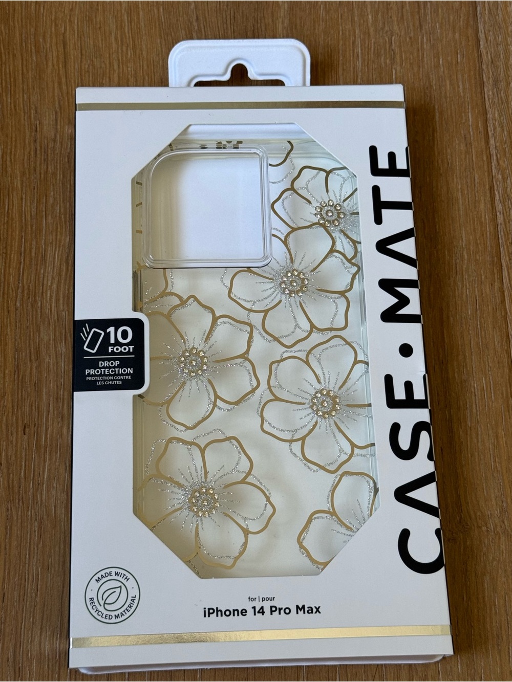 New CASE-MATE iPhone 14 PRO Max Floral Protective Case Gold Silver flower